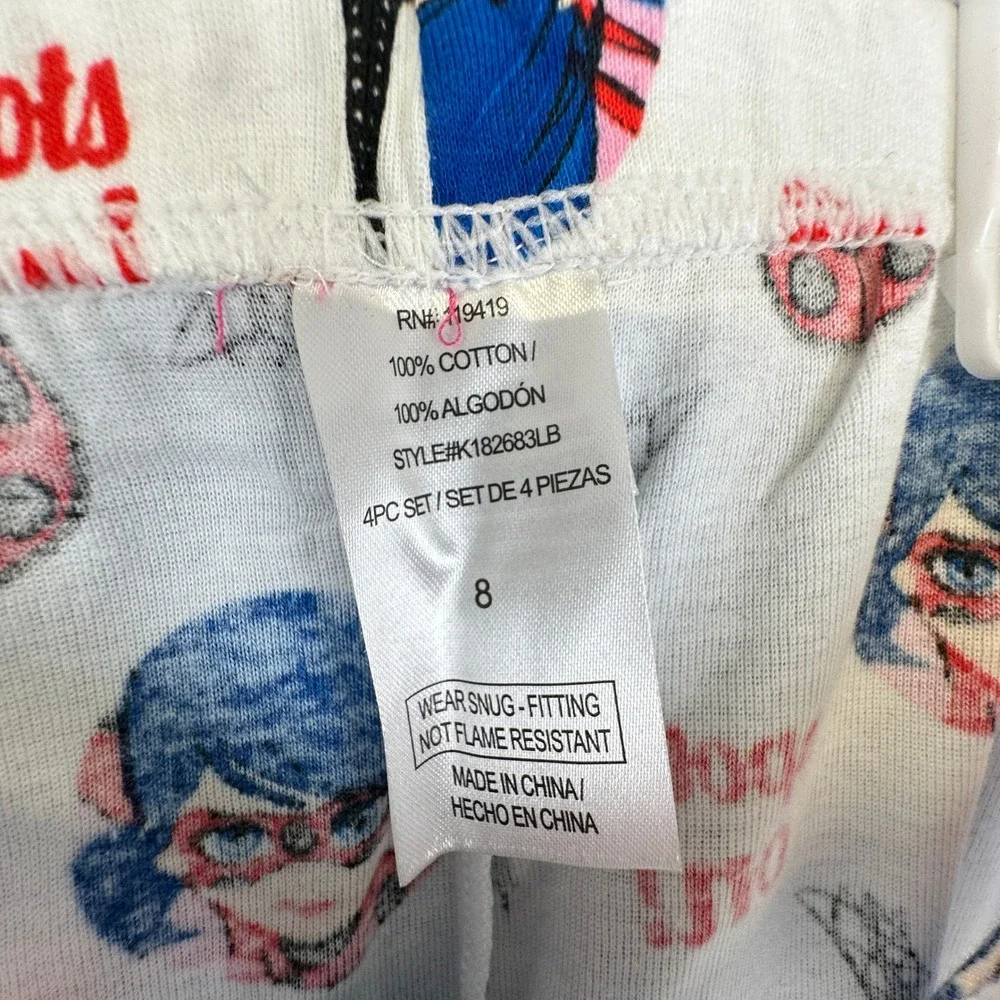 Miraculous Ladybug‎ 4PC Pajama Set Girls Size 8 Red Black Cotton